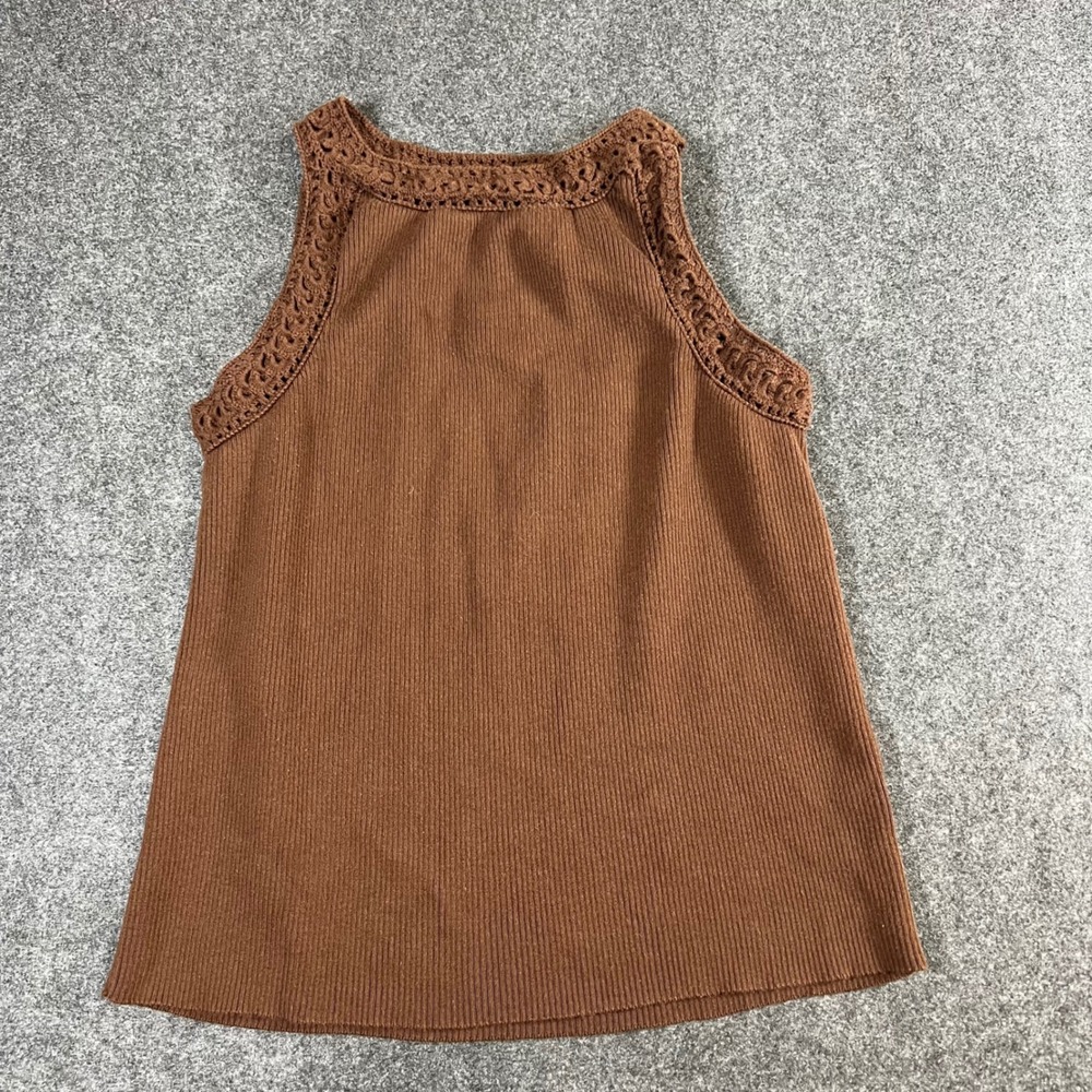 Grace Elements Brown Ribbed Knit Crochet Trim Sleeveless Tank Top XL Cottagecore